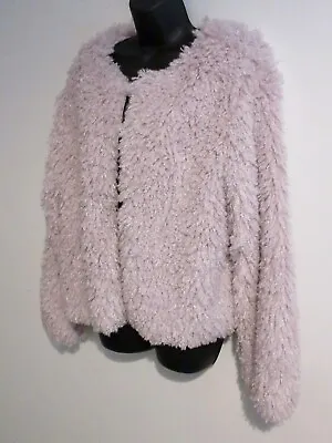 Buy Designer Cardigan Short Jacket,  Faux Mongolian Fleece, Lilac Pink,  XL BNWT • 24.99£