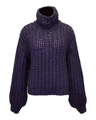 Buy Anine Bing Women's Chunky-Knit Navy Blue Wool Blend Turtleneck Sweater With Ball • 377£