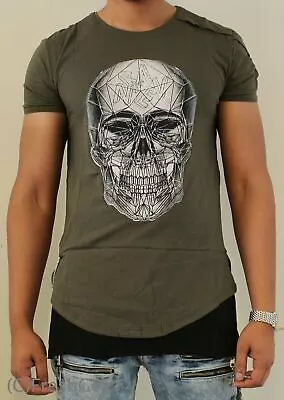 Buy New Mens Long Double Layer Skull Printed T-Shirt, Urban, Casual, Funky, Smart G • 9.99£