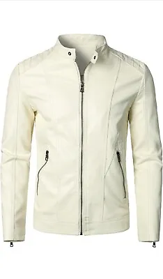 Buy Men's PU Leather Jacket Motorcycle Biker Bomber Stand Collar Zip Up Coat Outwear • 24.50£