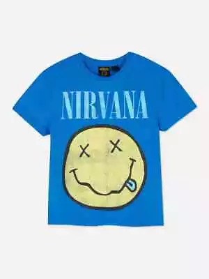 Buy Nirvana Smiley Face Graphic Print Blue T Shirt-Cotton-1.5-8 Yrs • 9.99£