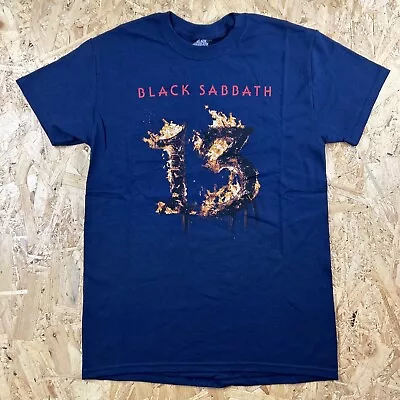 Buy Black Sabbath T Shirt 2013 On Fire Navy Blue Rock Band Tee Size S • 19.99£