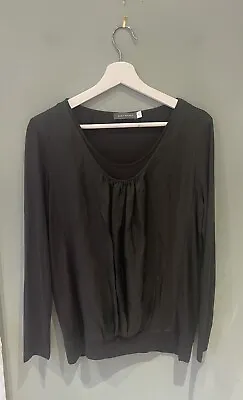 Buy Mint Velvet Charcoal Double Layered Silk Fronted Long Sleeve Top Size 12 • 20£