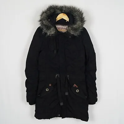 Buy KHUJO Women's Parka Jacket Size L Insulated Black Hooded Pockets Full Zip S9944 • 39.95£