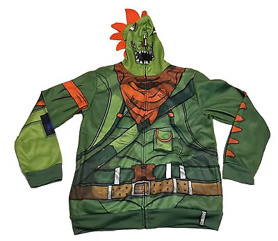 Buy Fortnite Rex Jacket Boys XXL Green Hooded Mask Costume Zip Long Sleeve Polyester • 19.73£