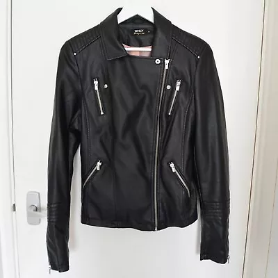 Buy Only Tall 38 8 10 Gemma Faux Leather Black Long Sleeved Short Biker Jacket • 20£