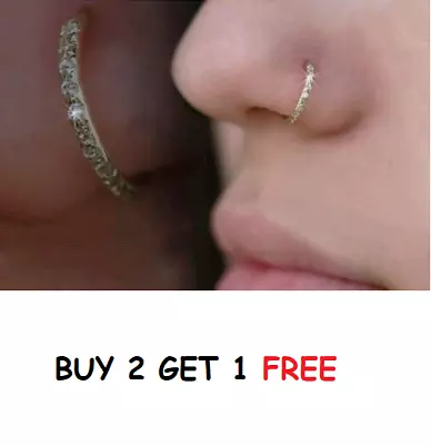 Buy Nose Ring Encrusted Crystal Diamante Hoop Stud Small Nose Ring 6mm 8mm • 3.99£