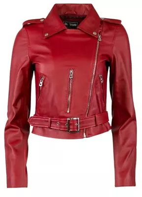 Buy Women Ladies UK Real Pure Genuine Leather Racing Style Moto Biker Jacket Red  • 69.99£