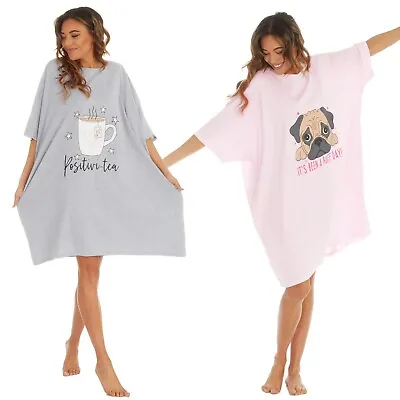 Buy Ladies Short Sleeved Oversized Nightshirt Pug T Shirt Large Night Shirt • 14.95£