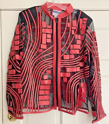 Buy Rare Stillman Studio NY Jacket Red Geometric Leather On Mesh XL • 71.04£