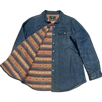 Buy Orvis Men's Fleece Lined Blue Denim Shirt Overshirt Jacket Size M • 30£