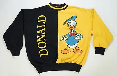 Buy Rare Vintage DISNEY WEAR Donald Duck Split Color Crewneck Sweatshirt 80s 90s XL • 62.60£