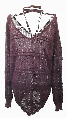 Buy Next Xmas Sparkly Crochet Purple Vneck And Back Jumper UK 14 VGC • 6.50£