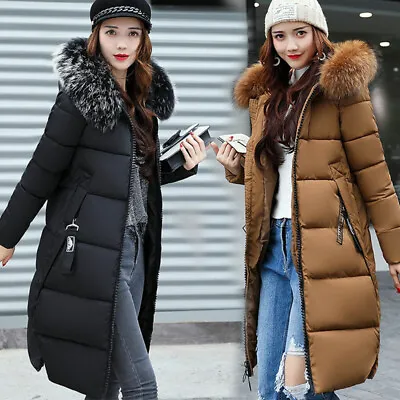 Buy UK New Women's Winter Slim Hooded Long Padded Jacket Cotton Jacket Coat Parka • 21.22£