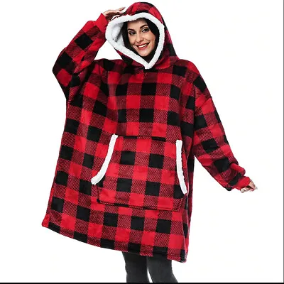 Buy Adult Oversized Extra Long Blanket Hoodie Plush Sherpa Fleece Hooded Sweatshirt • 14.95£