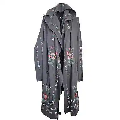 Buy CAITE Embroidered Long Wrap Coat Hoodie Embroidery Embellished Size LARGE • 189.45£