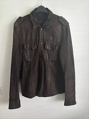 Buy All Saints Mens HARTWELL Leather Shirt Jacket Medium Biker Bomber • 109.99£
