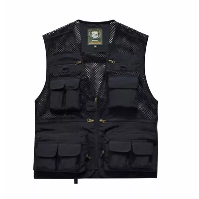 Buy Mens Jacket Vest Multi Pocket Cargo Men Sleeveless Hiking Regular Fit Zip Up • 19.89£
