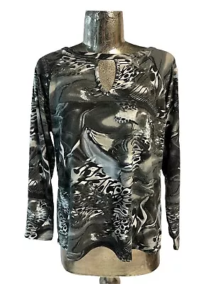 Buy MARBLE Grey Mix Top T-Shirt Size Large 16 Stretch Flannel NEW EU44 RRP £39 • 17.99£