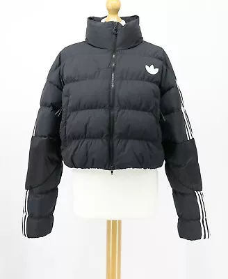 Buy Adidas Originals 3-stripes Cropped Padded Womens Jacket Uk 18 Black Rrp £90 Ad • 48.44£