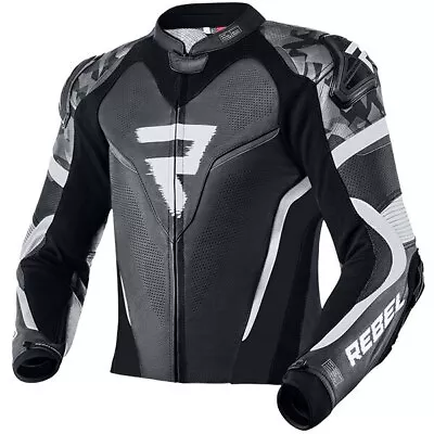 Buy Rebelhorn Rebel Leather Jacket Motoribke Motorcycle Sport Track Black White • 399.95£