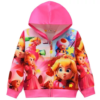 Buy Super Mario Princess Peach Hooded Jacket Kids Girl Hoodie Sweatshirt Coat Tops. • 10.89£
