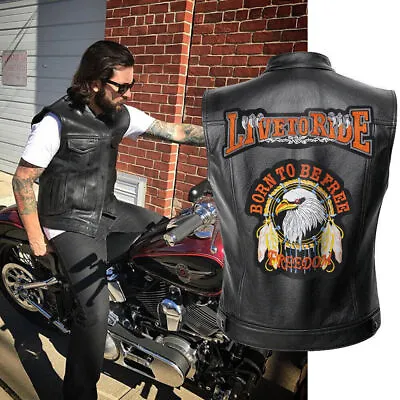 Buy Sons Of Anarchy Biker Vest | SOA Motorcycle Highway Gangster Leather Vest Punk# • 39.99£