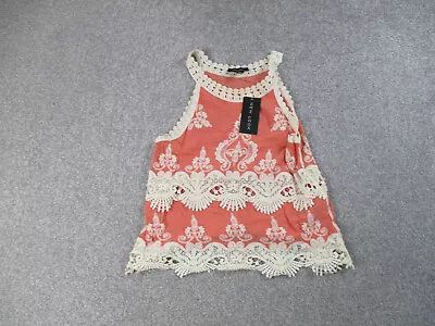 Buy New Look T-Shirt Top Womens Small White Pink Floral Cotton Sleeveless • 12.99£