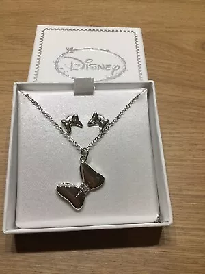 Buy GENUINE Licensed Disney Minnie Mouse Necklace Earrings Silver Look Boxed Gift • 13.95£