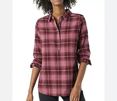 Buy Goodthreads Women’s Brushed Flannel Popover Shirt Burgundy Scotish Plaid Size S • 7.99£
