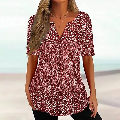 Buy Ladies Holiday Long Tops Blouse Womens Casual Loose V Neck T-shirt Tee Plus Size • 13.19£