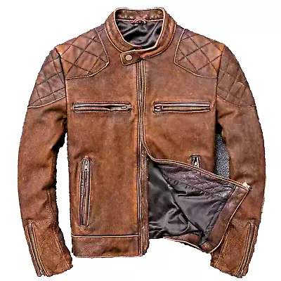Buy Clearance SALE Distressed TAN Café Racer Men’s Sheep Leather Slim Fit Jacket • 30£
