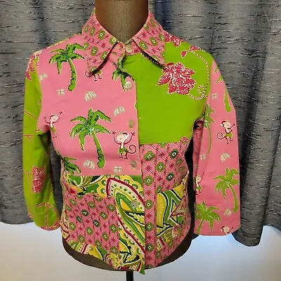 Buy Womens Cropped Jacket Hot Pink Beaded Monkeys Tropical Vanity Collection Sz M • 19.84£