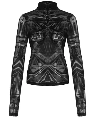 Buy Punk Rave Womens Cyberpunk Techno Gothic Top T Shirt Black Velvet Flocked Mesh • 23.09£