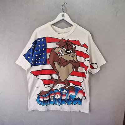 Buy Looney Tunes Taz T Shirt Mens Large White Vintage 1995 American Flag Print • 59.99£