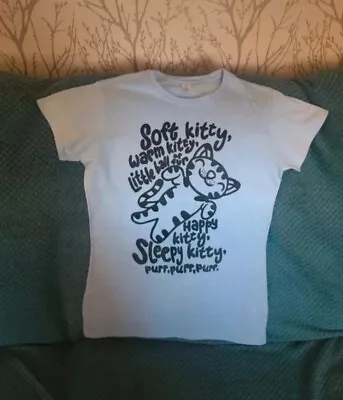 Buy L (size 10) Big Bang Theory Soft Kitty Turquoise T-Shirt • 8£