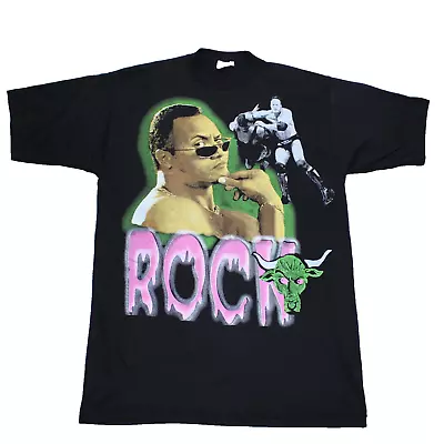 Buy Vintage WWF The Rock T Shirt Men M Black 2000 Wrestling Rock Bottom WWE Graphic • 49.99£
