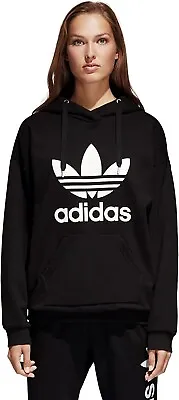 Buy Adidas Originals Trefoil Womens Pullover Hoody Hoodie Black UK 6 8 10 12 New • 19.99£