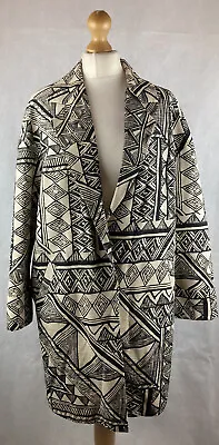 Buy Per Una Beige Black Canvas Aztec Tribal Print Longline Blazer Jacket Small 120 • 21.99£