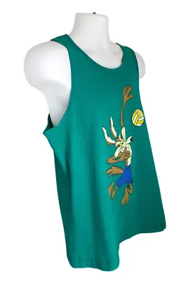 Buy Vintage Basketball Vest Looney Tunes Large Road Runner Wile E Coyote Green 90’s • 49.99£