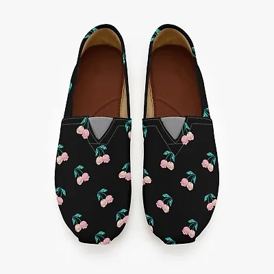 Buy Womens Pink Skull Cherries Slip On Shoes Black Gothic Slippers • 36.94£