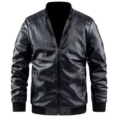Buy Spring Leather Jacket Coat Men Bomber Motorcycle PU Jacket Causal Vintage Black • 17.29£