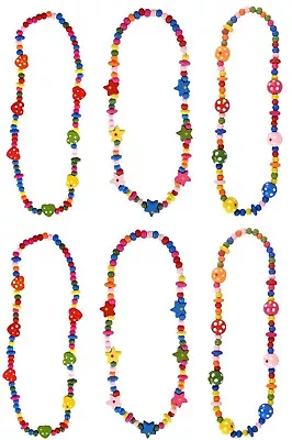 Buy 6 Wooden Bead Necklaces Kids Fun Jewellery Girls Party Bag Toy Dress Up Fashion • 4.92£
