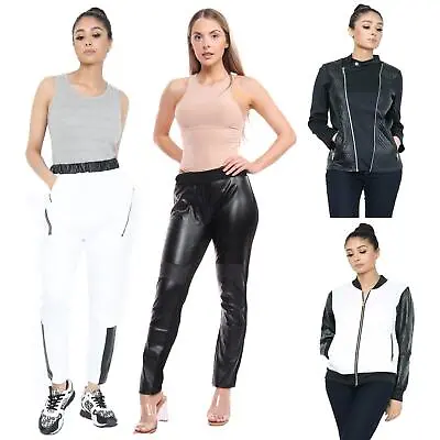 Buy Ladies Jacket Womens Biker Jackets Leather Look Coat Top Jogging Bottom Trousers • 6.99£
