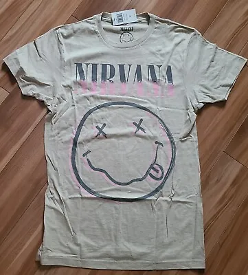 Buy NWT Nirvana Smiley Tee Shirt Top Boyfriend Fit Girls M Oatmeal Heather Band 90s • 15.75£