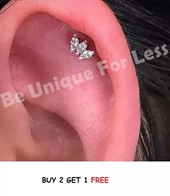 Buy TRAGUS Helix Bar Cartilage Marqi Clear Crystal  Screw In Ear Earring Flat Back • 4.99£