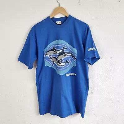 Buy Vintage 90s Whale And Dolphin Conservation T Shirt Mens Large Blue Single Stitch • 14.95£