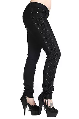 Buy Black Corset Goth Punk Rockabilly Lace Up Skinny Trousers Jeans BANNED Apparel • 42.99£