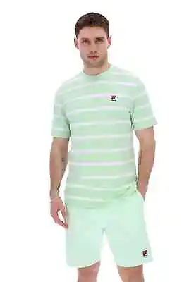 Buy Fila Men Cotton Crew Neck Retro F Logo Vintage Pique Green Stripe T Shirt Top M • 11.99£