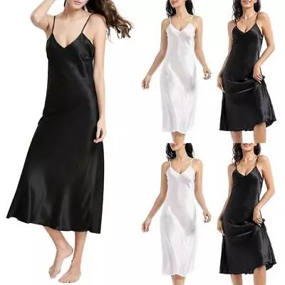 Buy Womens Lace Satin Silk Long Nightdress Chemise Sexy Lingerie Slip Dress Nightie • 8.49£
